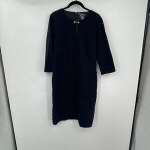 Per se Womens Dress 10 Navy Blue Sheath Short Sleeves Lined Wool Blend Zipper